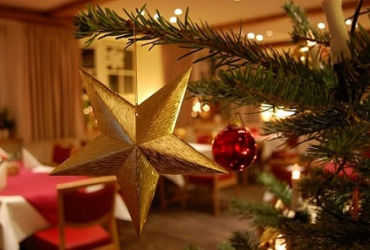 Goldener Stern als Weihnachtsschmuck am Tannenbaum im Wildpark-Restaurant