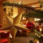 Goldener Stern als Weihnachtsschmuck am Tannenbaum im Wildpark-Restaurant